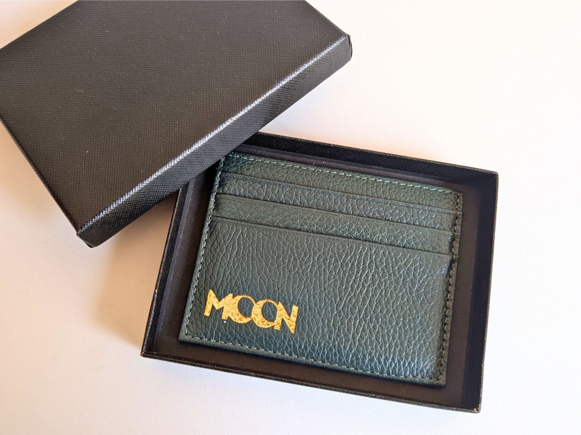 Slim Leather Card Holder in Gift Box with Custom Gold Emboss with Company Logo