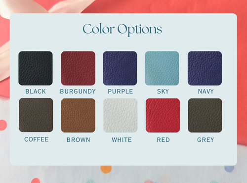 Colors for the vertical folded wallet - Black, Burgundy, Purple, Sky, Navy, Coffee, Brown, White, Red, Grey. 