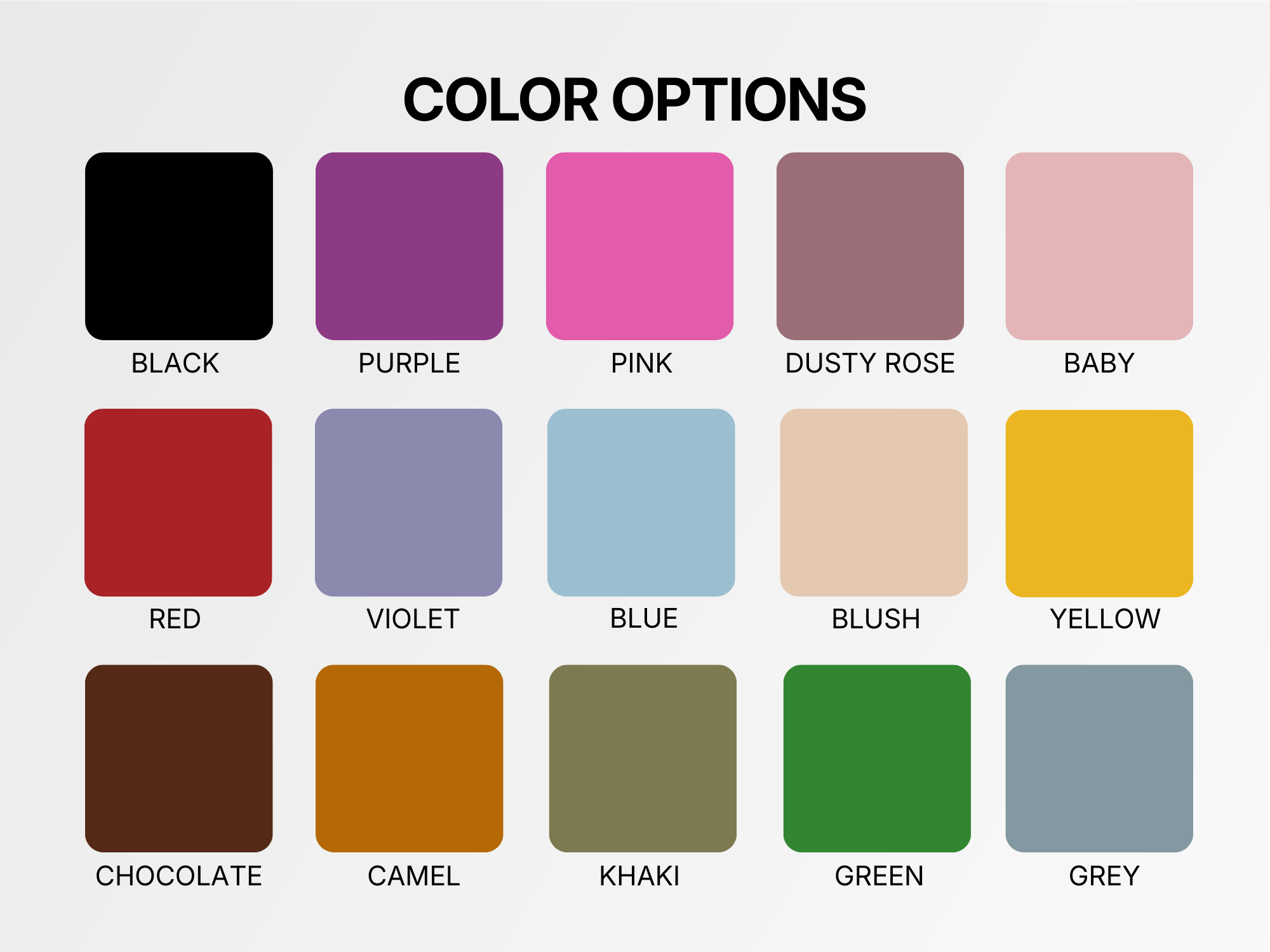 Color swatches with labels on a white background