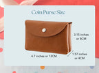 Brown coin purse with measurements on a colorful background