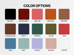 Color swatches with labels for a color options chart